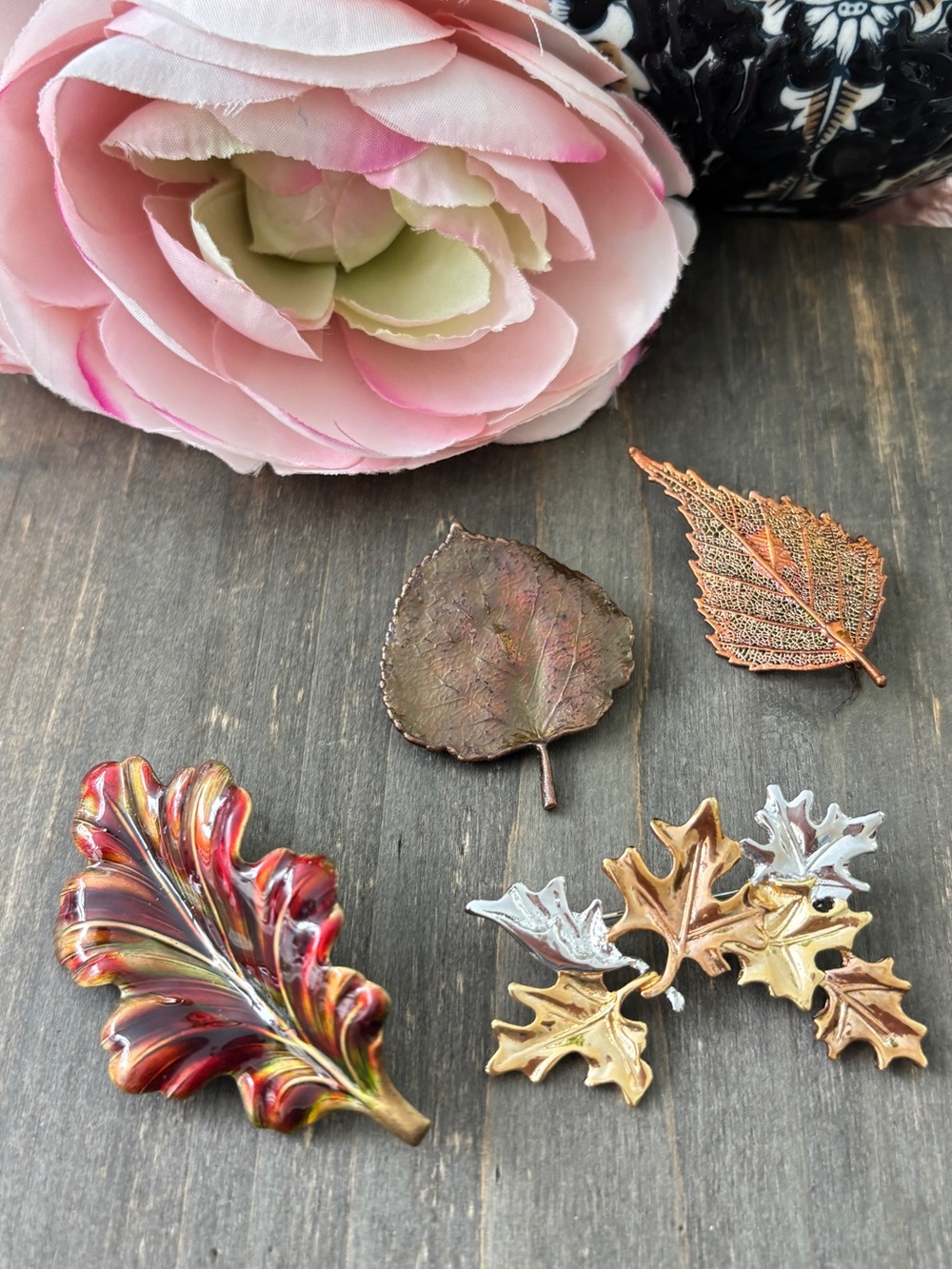 Vintage Autumn Leaf Brooch Lot of 4 | Danecraft Fall Leaves Pins